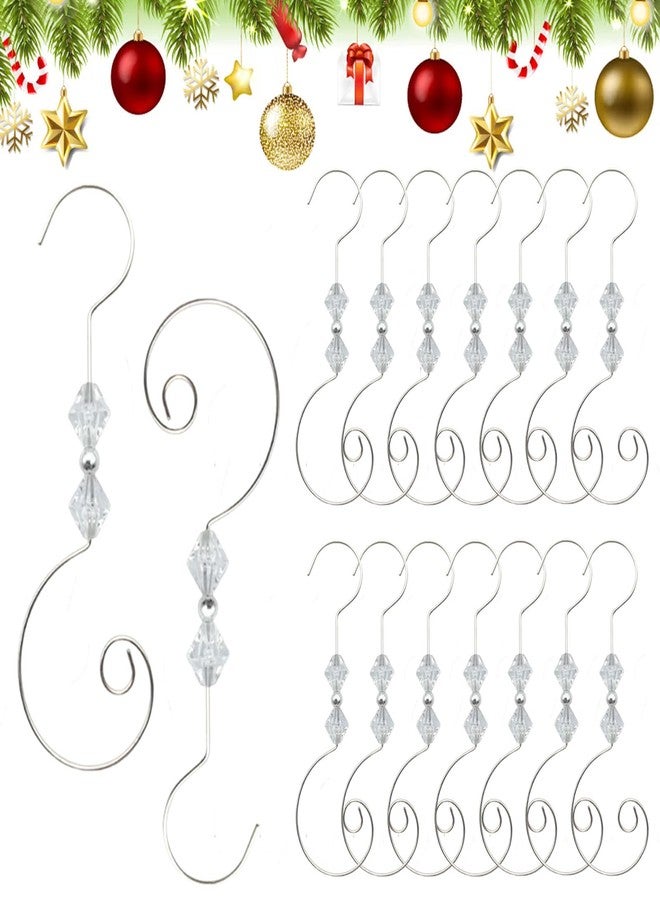 RED-SHYN 20 Pcs Christmas Ornament Hooks Beaded Hangers with Acrylic Wire Crystal Decor for Xmas Tree Party Crafts Decoration(Silver) - Image 1